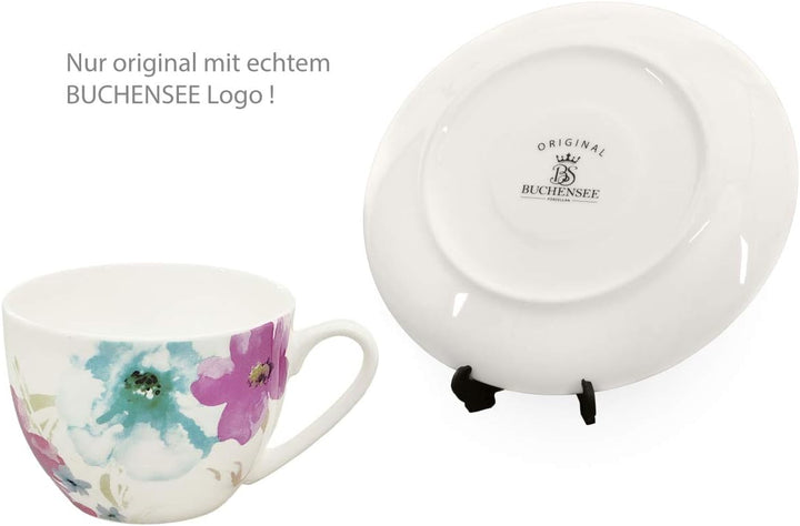 Kaffeetassen Set aus Fine Bone China Porzellan. 6 Kaffeetassen je 210ml und 6 Unterteller mit stilvo