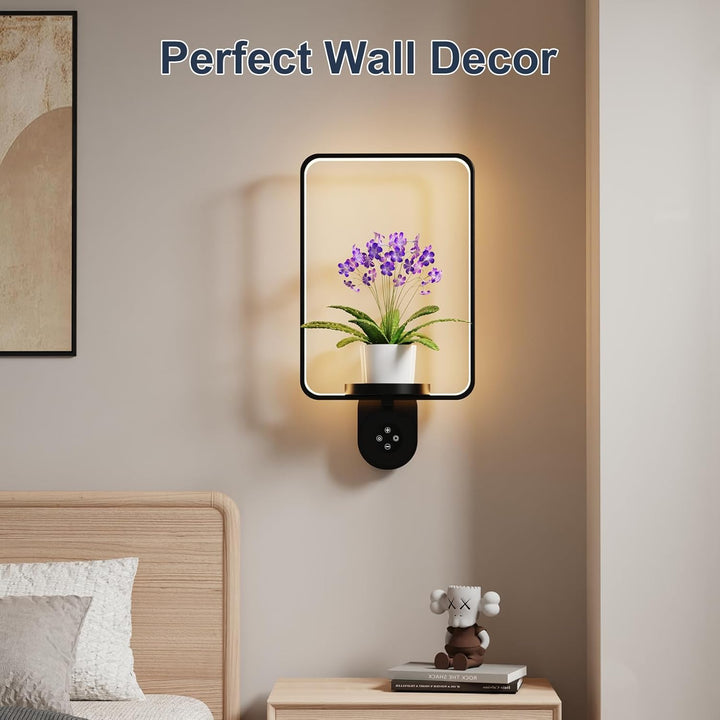 Starxing 2 in 1 Wandpflanzenregal mit Lampe, 8000mAh Bilderrahmen Wandpflanzenhalter, Fernbedienung