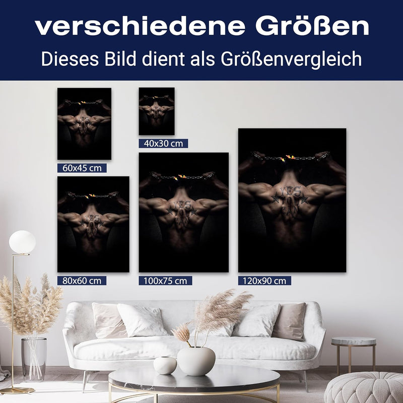 wandmotiv24 Leinwand-Bilder Motivation, Grösse 80x60cm, Hochformat, Yes You can, Kette, Mann, Muskel