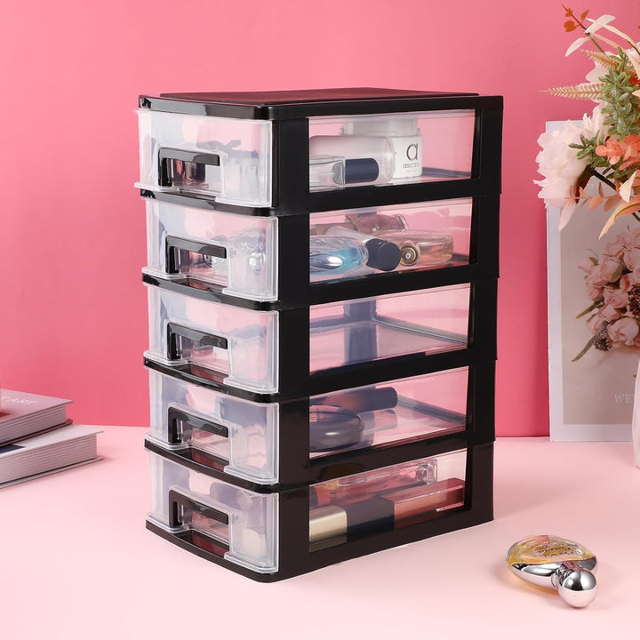 YARNOW Schubladenbox Schubladencontainer Organizer schwarz 5 Schubladen Kunststoff Aufbewahrungsbehä