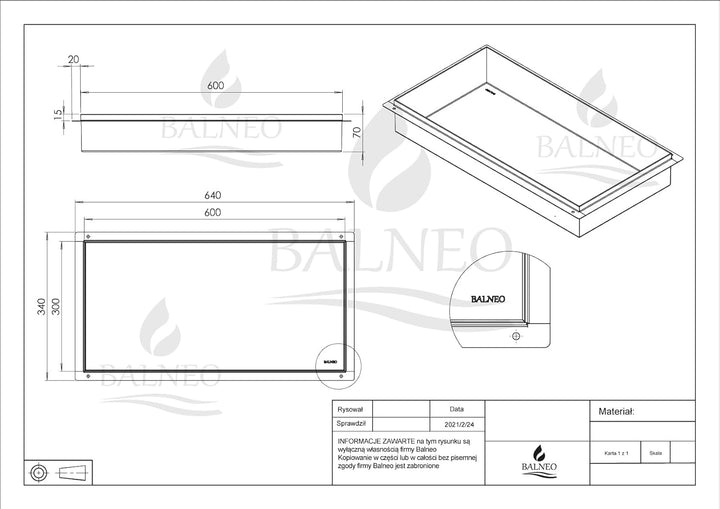 Balneo Wall-Box NO Rim White wandnische dusche Edelstahl 60x30x7 cm Duschnische wasserdicht, Flexibl