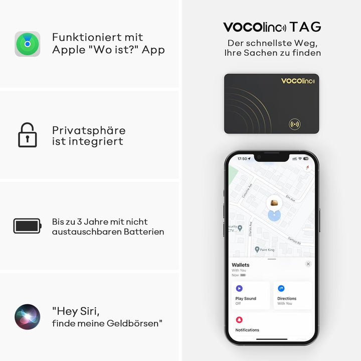 VOCOlinc Wallet Tracker Karte Slim 1.6mm, Smart Air Tracker Tag Card Kompatibel mit Apple Wo ist? Ap
