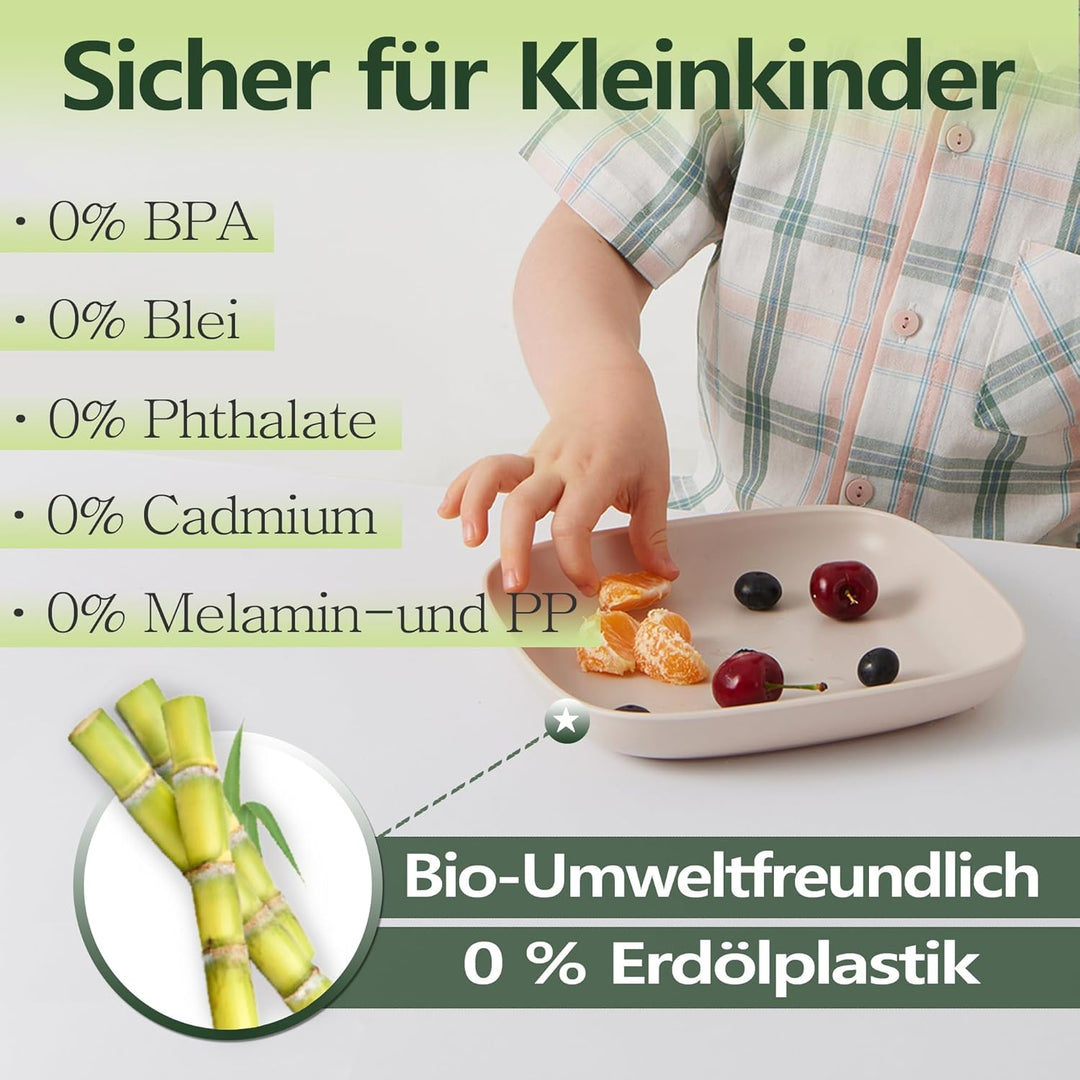ZUCKERROHR Kinder Teller 5er Pack (20 cm) - Bio Geschirr für Kleinkinder - LFGB & USDA zertifiziert