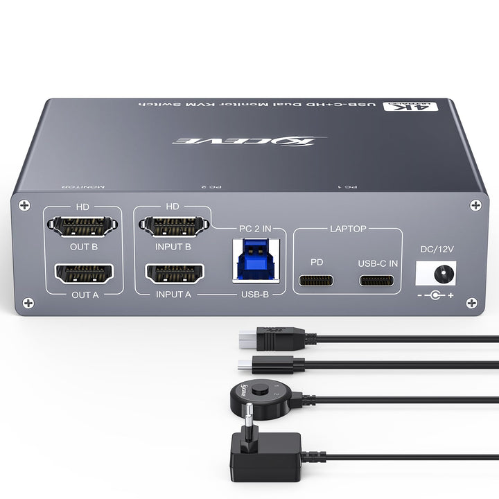 4K KVM Switch 2 Monitore für 1 Laptop 1 Desktop, USB 3.0 KVM Switch 2 PC 2 Monitore USB C, 4K@60Hz,
