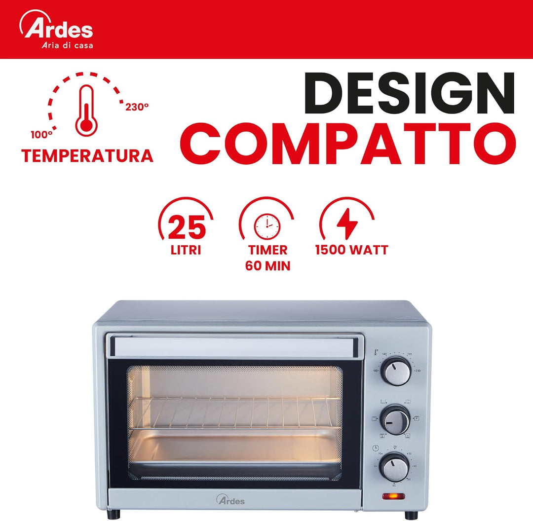 ARDES | AR6264PB Elektrischer Umluft-Kleinbackofen 25 Liter Fassungsvermögen mit Innenbeleuchtung 6