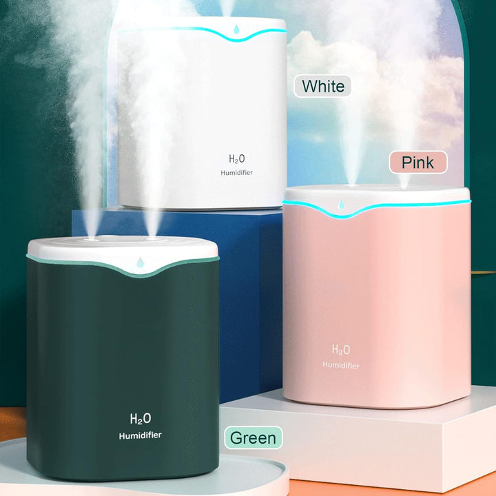 Irishom 2L Double Spray Humidifiers with LED light Cool Mist Auto Shut-Off Humidifier Portable Desk