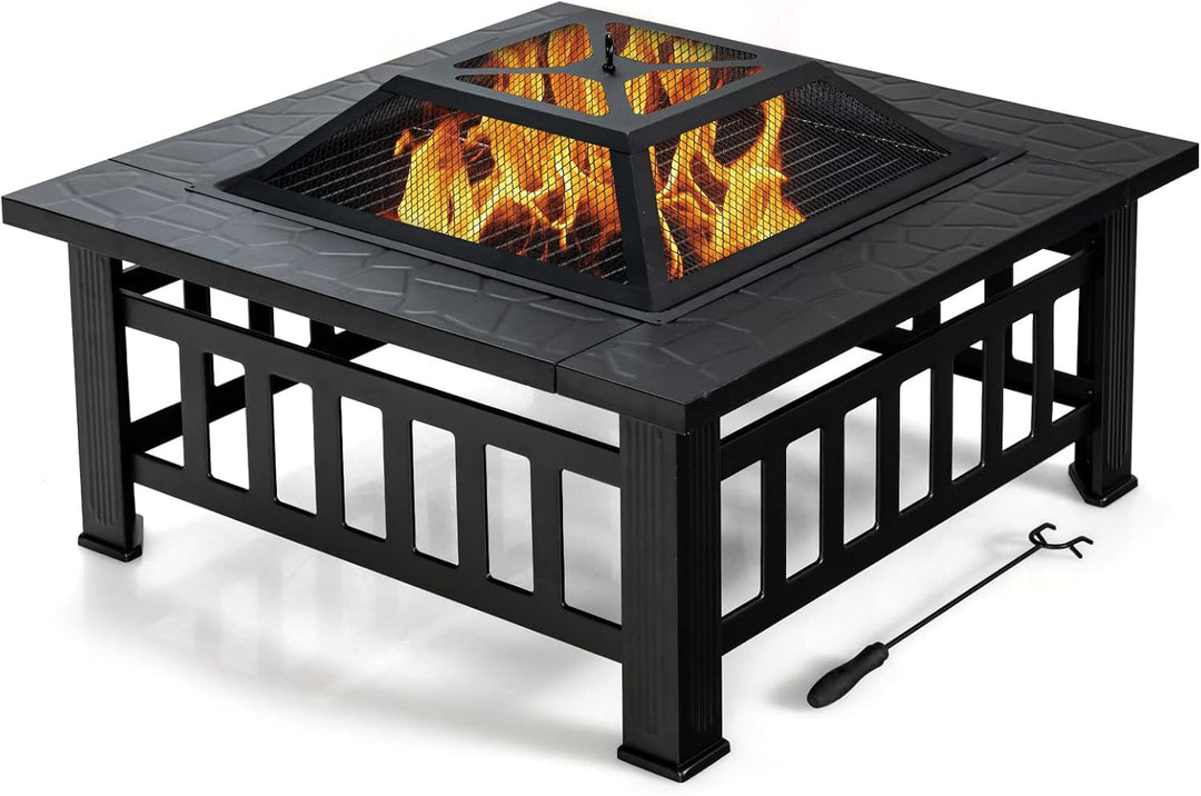 KOMFOTTEU Feuerschale Feuerkorb, Feuerstelle mit Grillrost & Decekl, Flammschale 81 x 81cm Outdoor,