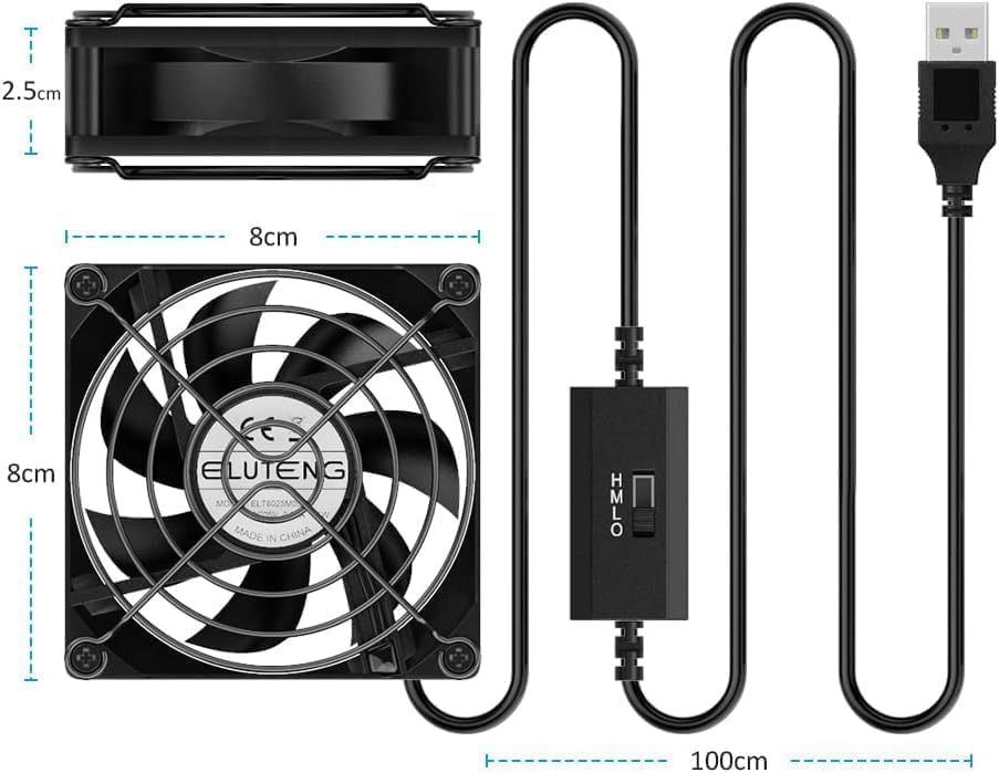 ELUTENG USB Lüfter 80mm 5V mit L/M/H 3 Einstellbare Geschwindigkeiten, Mini Ventilator USB PC Lüfter