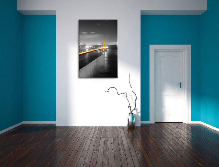 Pixxprint riesige Golden Gate Bridge schwarz/weiss, Format: 80x120 auf hochkantiges Leinwand, 80x120