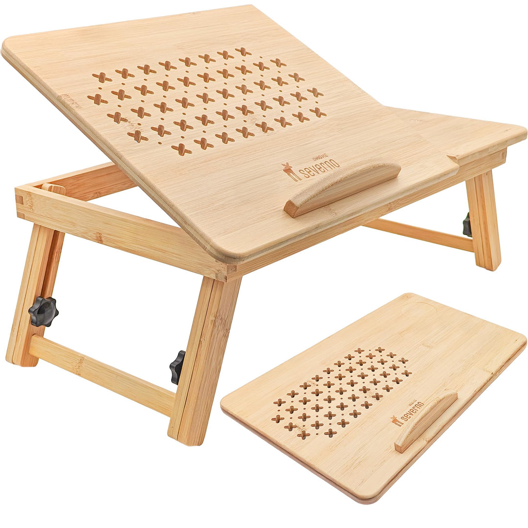 Klappbarer Laptoptisch, verstellbar mit Belüftung, Holzbettständer, Happy Sunday
