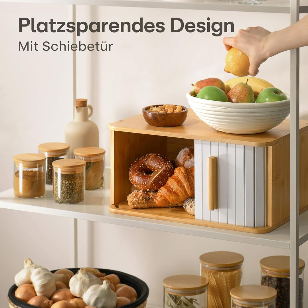 Praknu Brotkasten Gross aus FSC® Holz mit Schiebetür - Brotaufbewahrung 40x28cm - Platzsparend und s