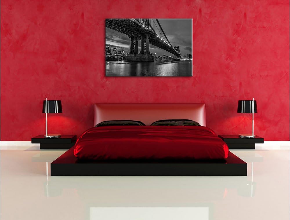 Pixxprint Manhatten Brücke New York / 100x70cm Leinwandbild bespannt auf Holzrahmen/Wandbild Kunstdr