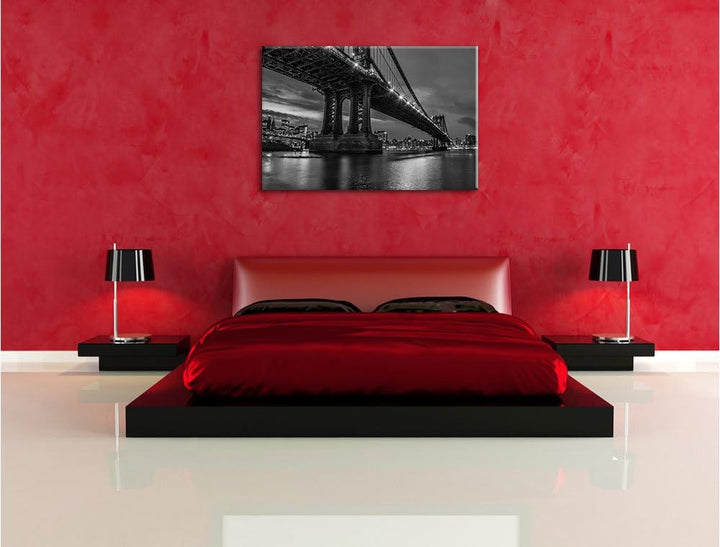 Pixxprint Manhatten Brücke New York / 100x70cm Leinwandbild bespannt auf Holzrahmen/Wandbild Kunstdr