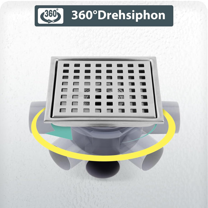 Edelstahl Duschablauf 15 * 15cm, Edelstahl Ablaufrinne Bodenablauf mit Geruchsverschluss und Ablaufr