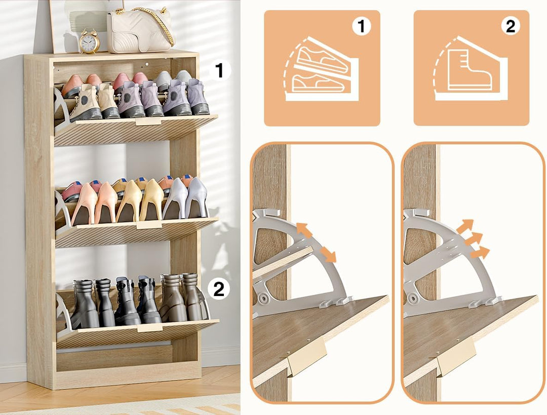 Schuhschrank mit 3 Flip-Schubladen, platzsparender Schuhkipper, Schuhregal, Schuhaufbewahrung, für 1