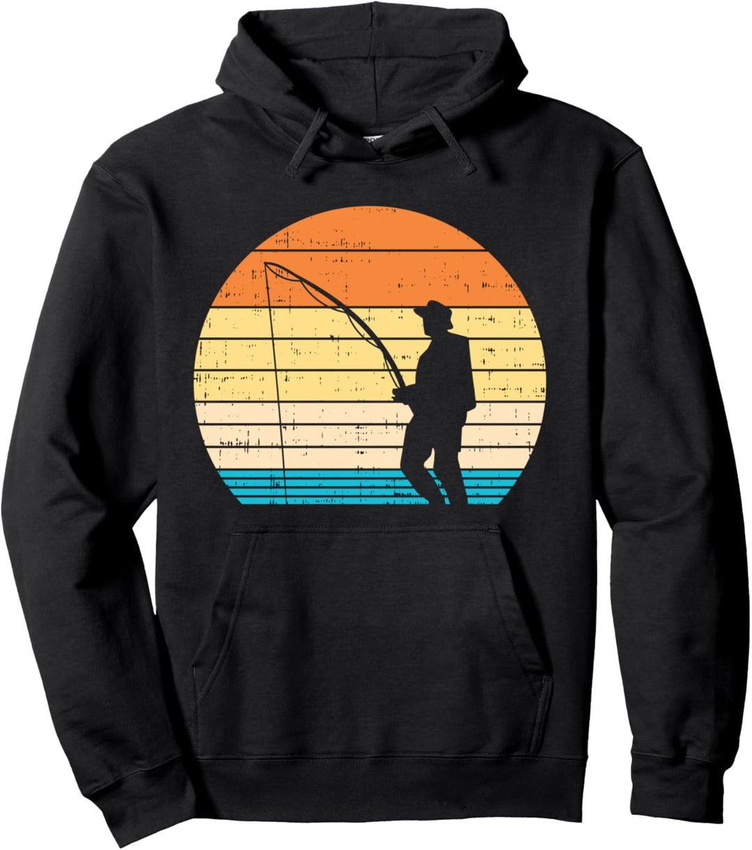 Man Fishing Sunset Retro Angling Fisherman Angler Men Gift Pullover Hoodie