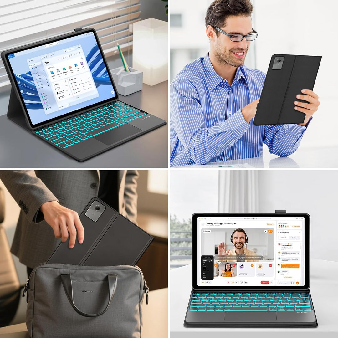 IVEOPPE Hülle mit Tastatur für Lenovo idea Tab 11" 2025 Con Touchpad, 7 Farbige Beleuchtung Bluetoot