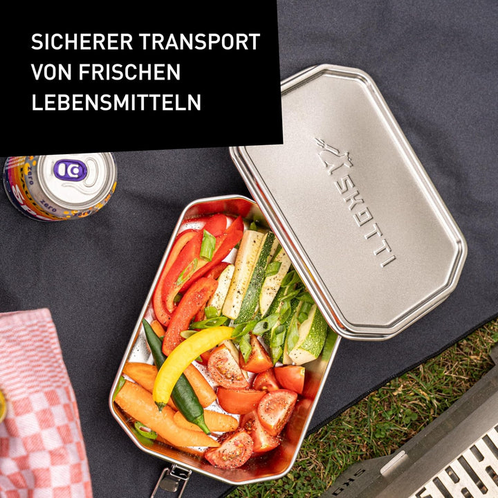 SKOTTI Boks 1,0L, Edelstahl, stapelbare und auslaufsichere Brotbox, auch als Topf oder Pfanne nutzba