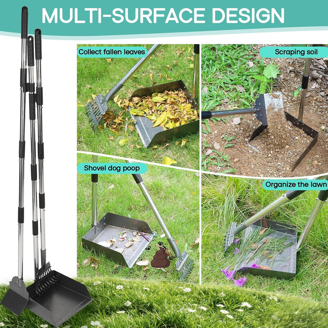 Hundekotschaufel, Dog Poop Scooper für Hundekot mit Verstellbarem Langem Griff, Kotschaufel aus Meta