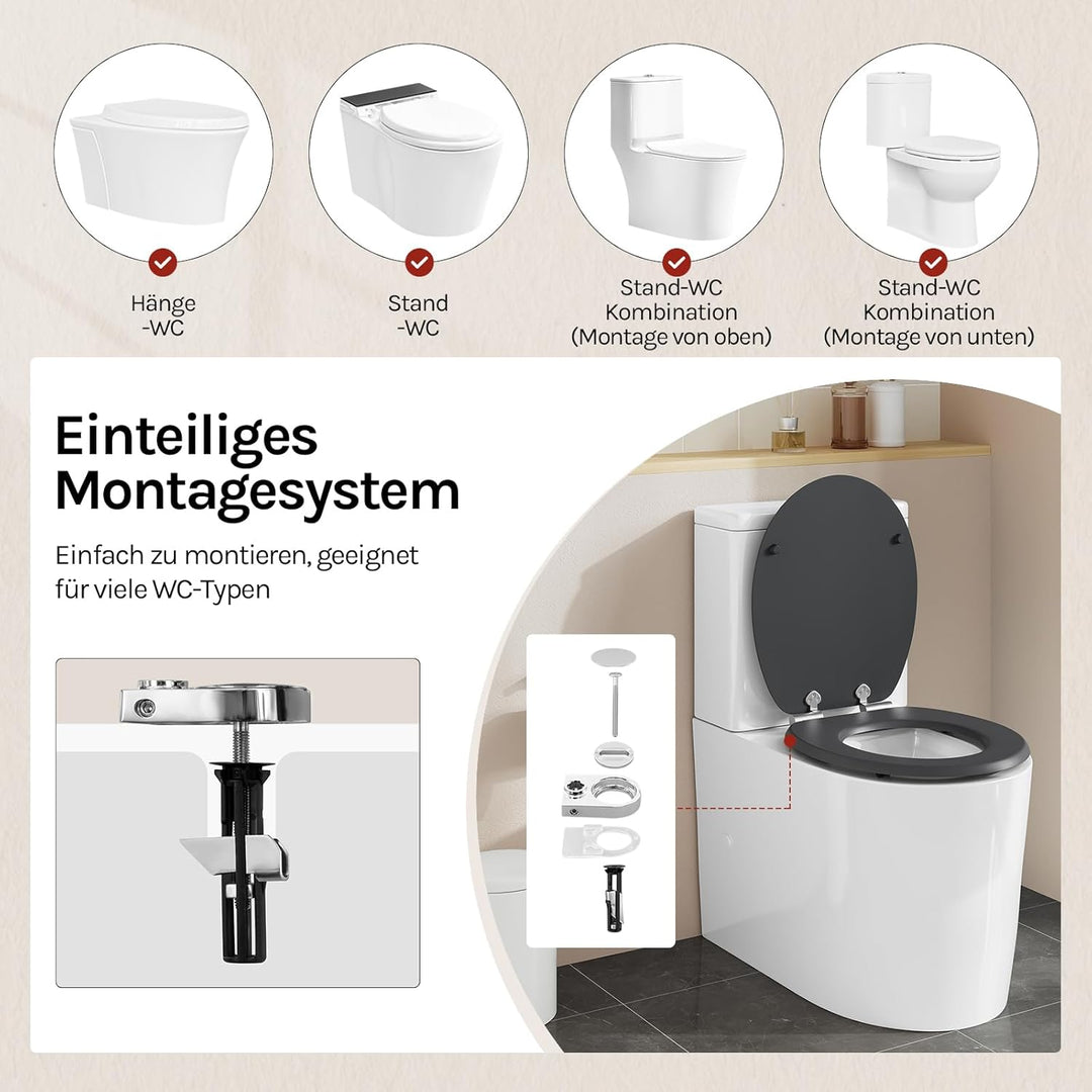 WOLTU Toilettendeckel mit Absenkautomatik Holz, Toilettensitz Klodeckel Klobrille WC Sitz O-Form mit