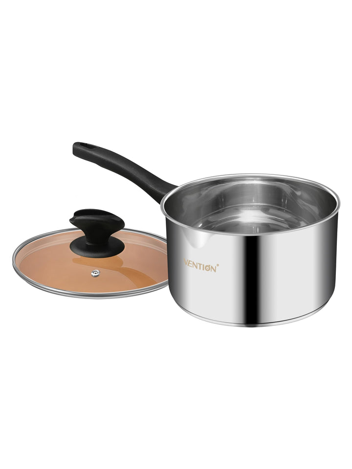 VENTION Edelstahl Stielkasserolle Induktion, Kochtopf Klein mit Deckel 18 cm, 2 Liter Stieltopf mit