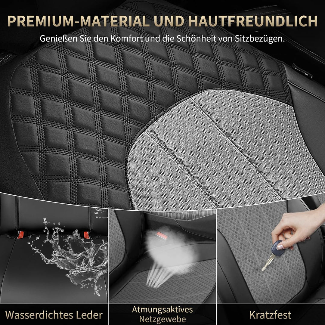 FLORICH Autositzbezüge Komplettset Vordersitzbezüge, PU Leder Air-Mesh Sitzbezüge Atmungsaktiver Sit