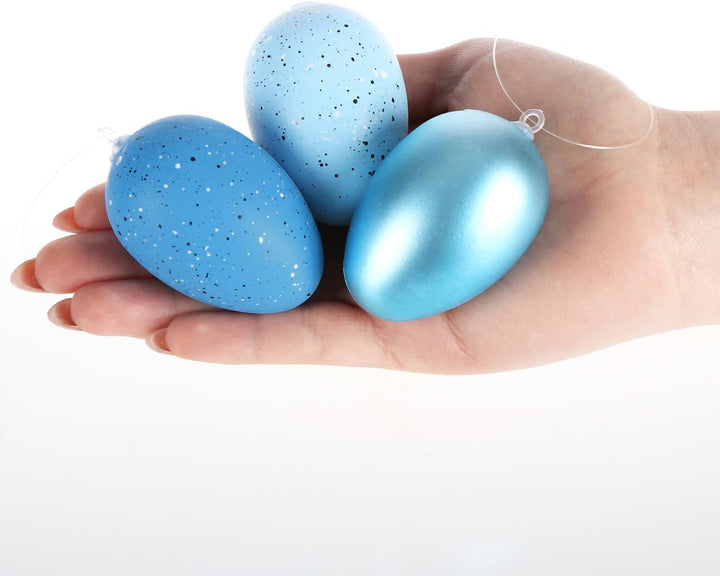 com-four® 18x Ostereier zum Aufhängen - 6 cm gesprenkelte Deko-Eier in tollen Farben - Hänge-Deko fü