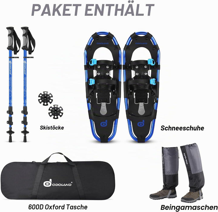 Odoland Schneeschuh-Set 4-in-1 für Männer und Frauen, Schneeschuhe mit Wanderstöcken, wasserdichte G