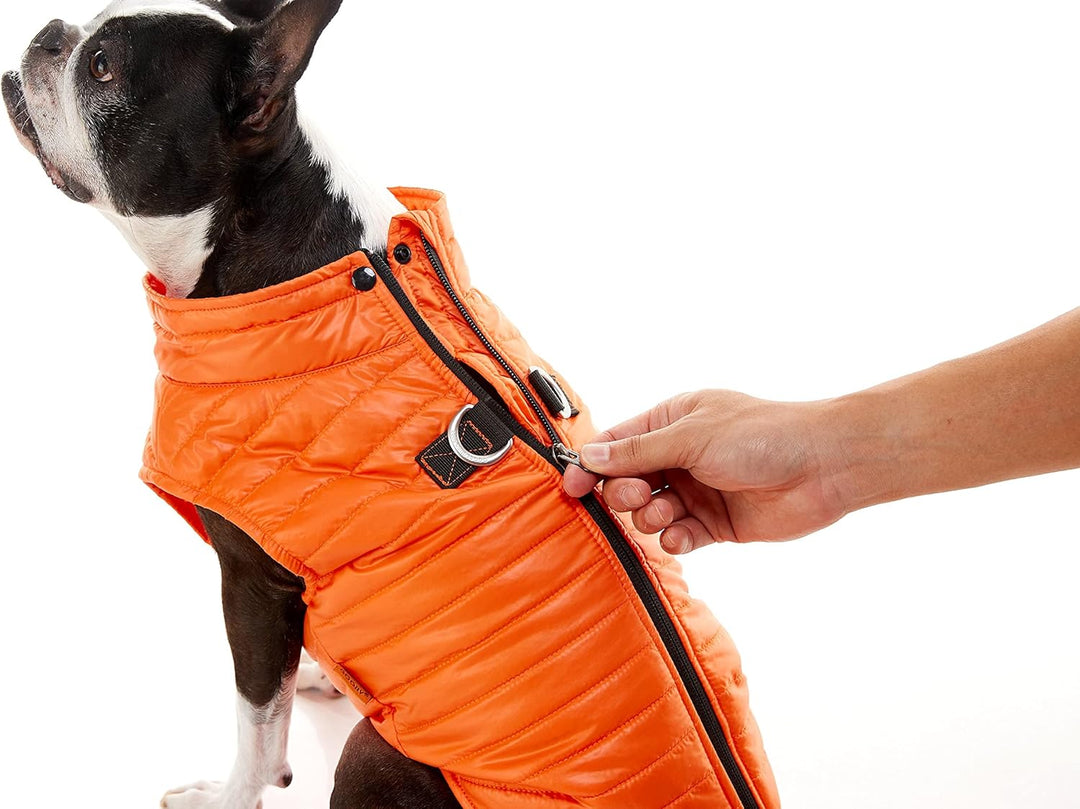 Gooby Puffer Hundeweste – Orange, XSmall – Ultra Dünn Wasserabweisend Reissverschluss Hundejacke mit
