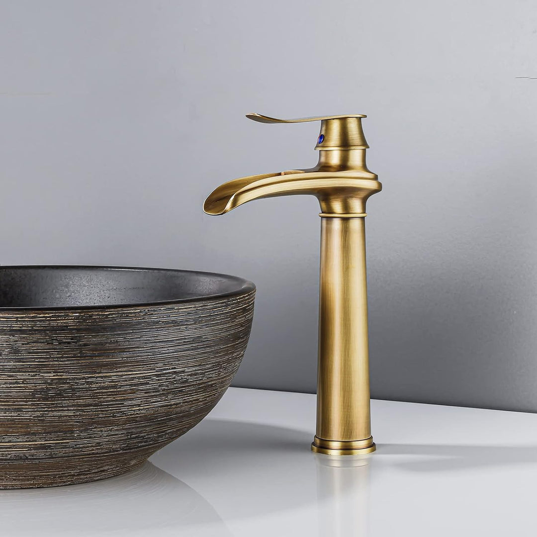 YAGJIA Wasserhahn Bad Hoch Antik, Waschtischarmatur Wasserfall Retro, Waschbecken Armaturen Messing,