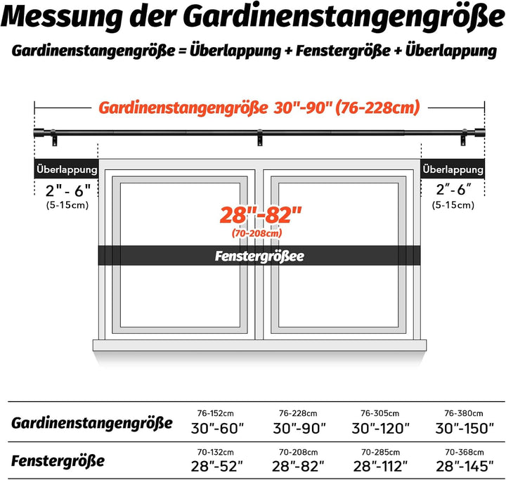 Schwarz Gardinenstange Vorhangstange Ausziehbar Curtain Rod Gardinenstangen für Fenster Outdoor (Sch