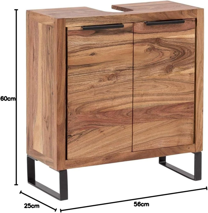 Woodkings Sydney Waschbeckenunterschrank I Kleiner Badschrank BxHxT: 56x60x25 cm aus massiv Holz Aka