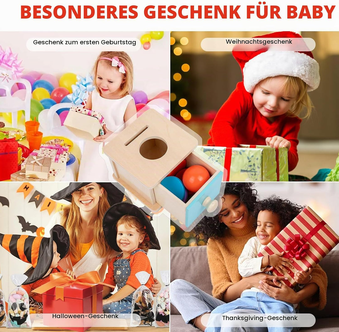 Adena Montessori Spielzeug ab 6 Monate – 2-in-1 Holz Münzbox &amp; Ballbox für Babys – Lernspielzeug zur