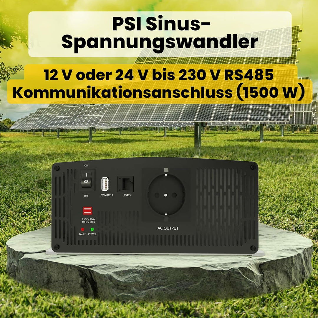 Offgridtec PSI Sinus Spannungswandler 12V oder 24V auf 230V RS485 Kommunikationsport (1500W) Single,