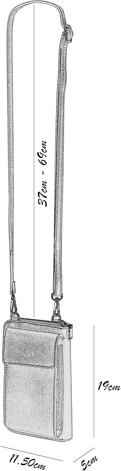 SH Leder Damen Handytasche Umhängetasche Geldbörse Multifunktion Beutel aus Echtleder Verstellbar Sc