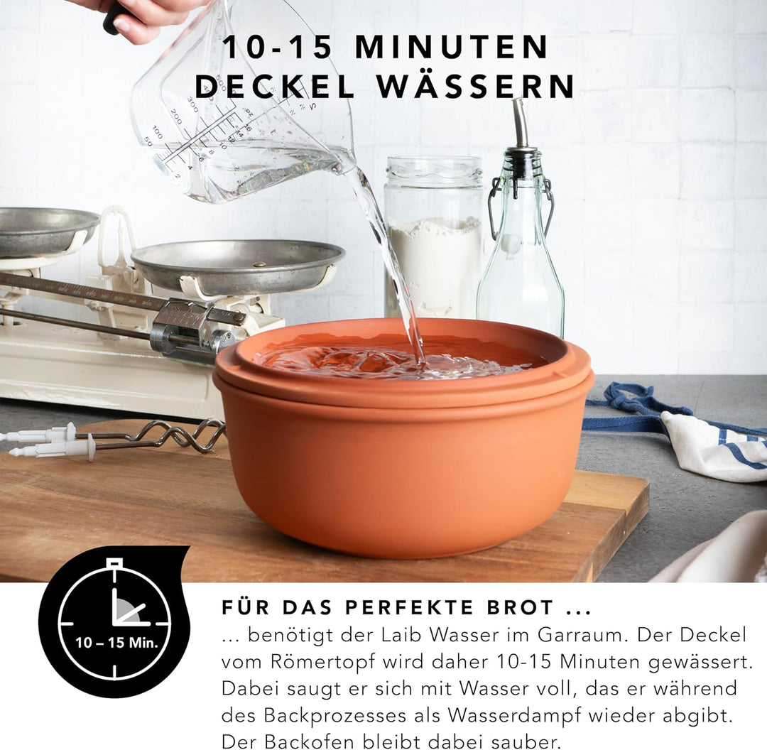 Römertopf Brotbacktopf aus Naurton für ein natürliches Backerlebnis, Brotbackform Ø 23,0cm, Terrakot