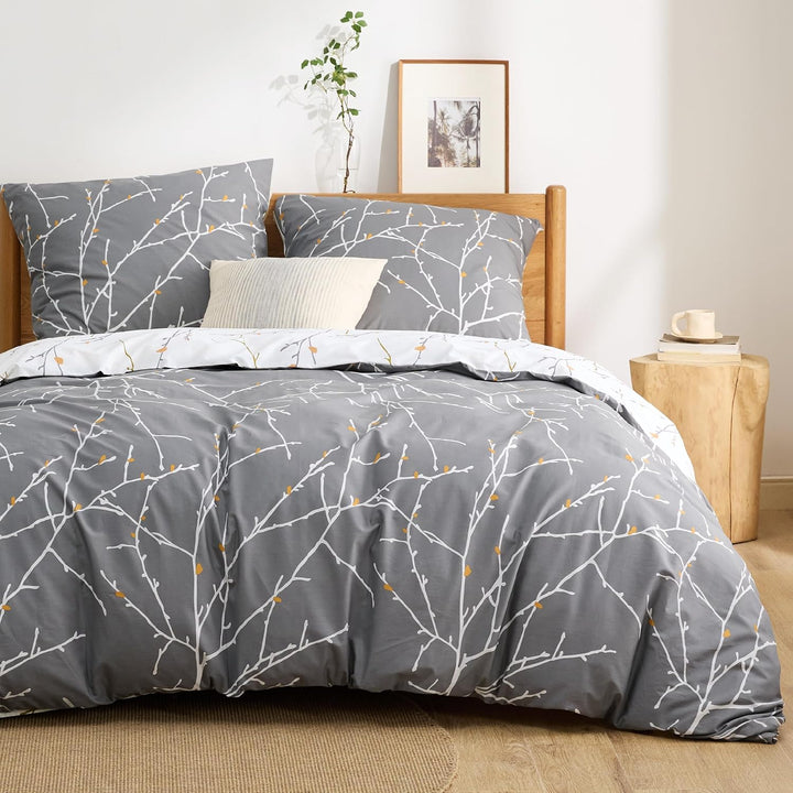 BEDSURE Bettwäsche 155x220 Baumwolle Grau - Bettwäsche-Sets 155 x 220 cm Bettbezug 3teilig mit 2 Kis