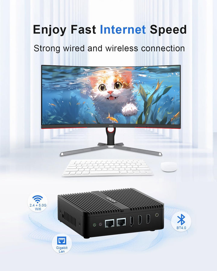 Windows 11 Lüfterloser Mini-PC Celeron J6412 der 12. Generation, 8GB RAM 128GB SSD, Dual HD, DP, dre