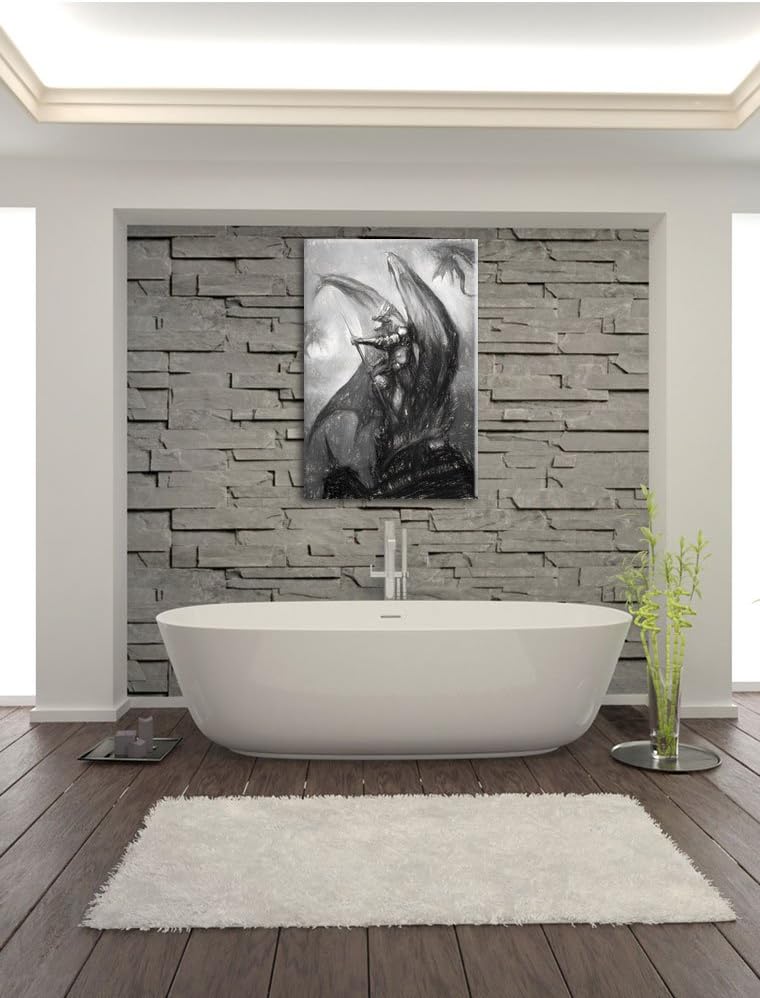 Pixxprint Drachenmann / 100x70cm Leinwandbild bespannt auf Holzrahmen/Wandbild Kunstdruck Dekoration