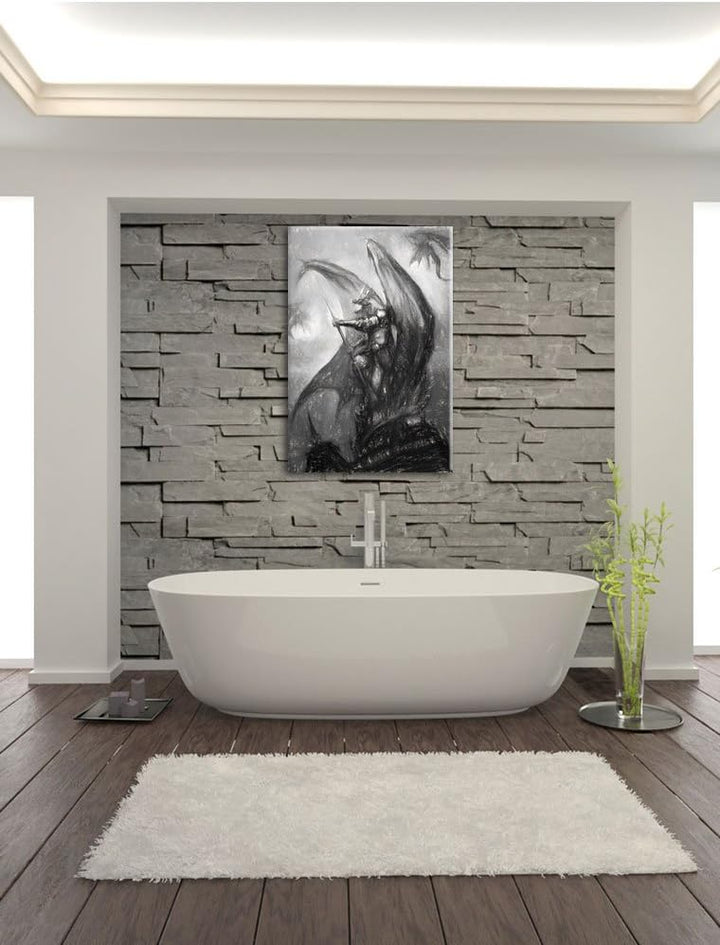 Pixxprint Drachenmann / 100x70cm Leinwandbild bespannt auf Holzrahmen/Wandbild Kunstdruck Dekoration