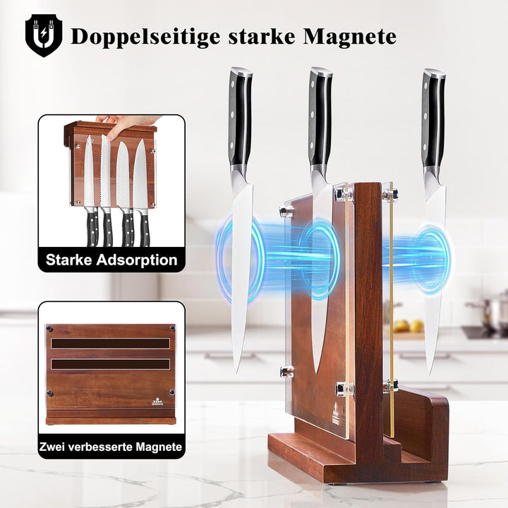 ENOKING Messerblock Magnetisch ohne Messer mit transparentem Acrylschilde, hochwertiges Magnet Messe