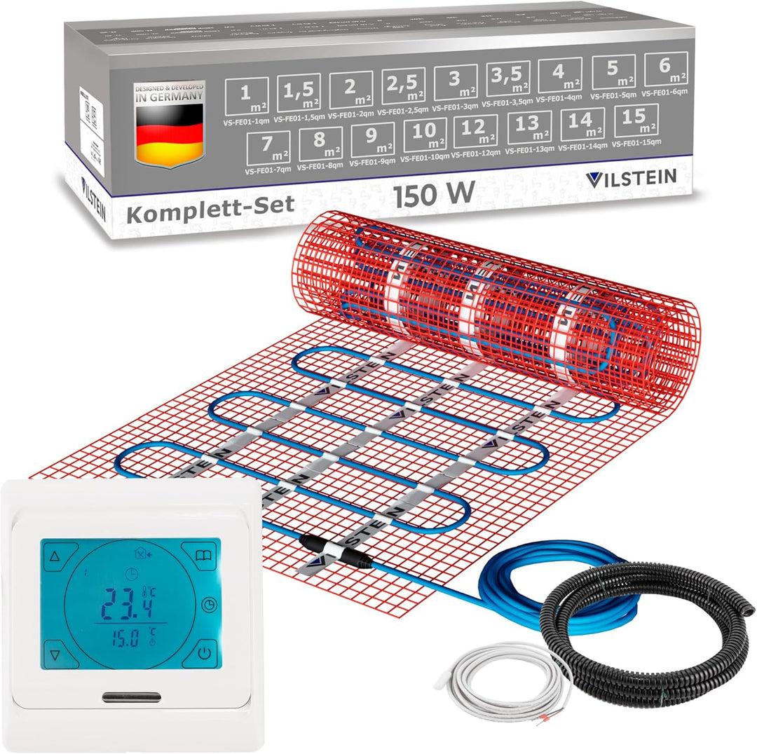 VILSTEIN Elektrische Fussbodenheizung für Fliesen Laminat und mehr I Komplett-Set I TWIN Technologie