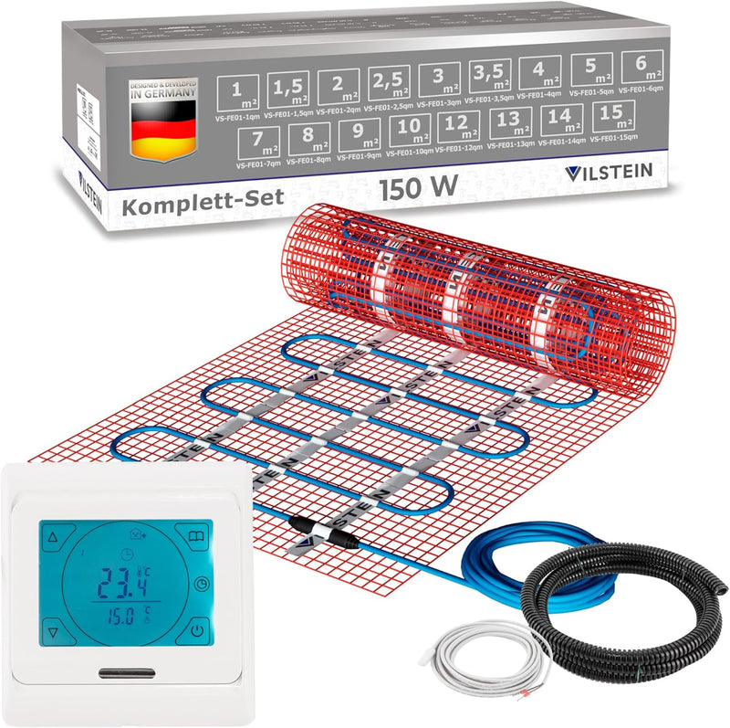 VILSTEIN Elektrische Fussbodenheizung für Fliesen Laminat und mehr I Komplett-Set I TWIN Technologie