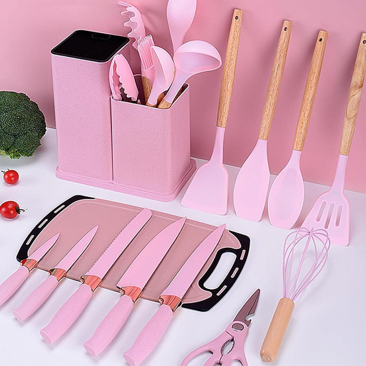 Kochutensilien Set, 19 PCS Silikon Küchenutensilien Mit Halter Und Küchenmesser Zum Kochen, Antihaft