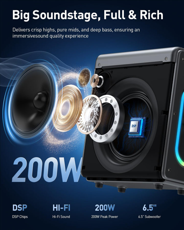 Karaoke Maschine mit 2 mikrofonen, wiederaufladbaren Mikrofonen: Tragbarer Bluetooth-Lautsprecher fü