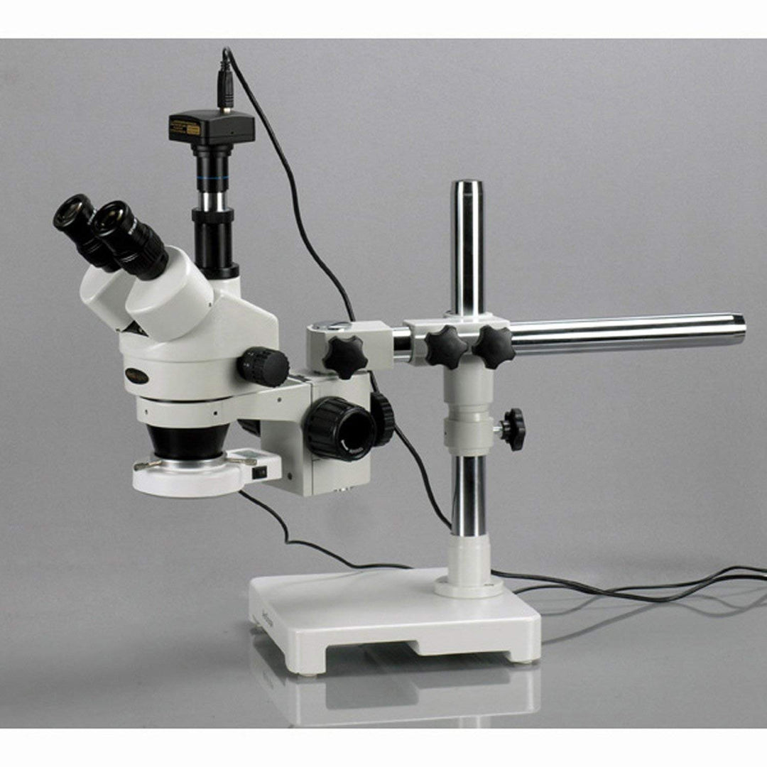 AmScope SM-3TZ-80S-3M Trinokulares 80-LED-Boom-Ständer-Stereomikroskop mit 3MP-Kamera, 3.5X-90X, Wei