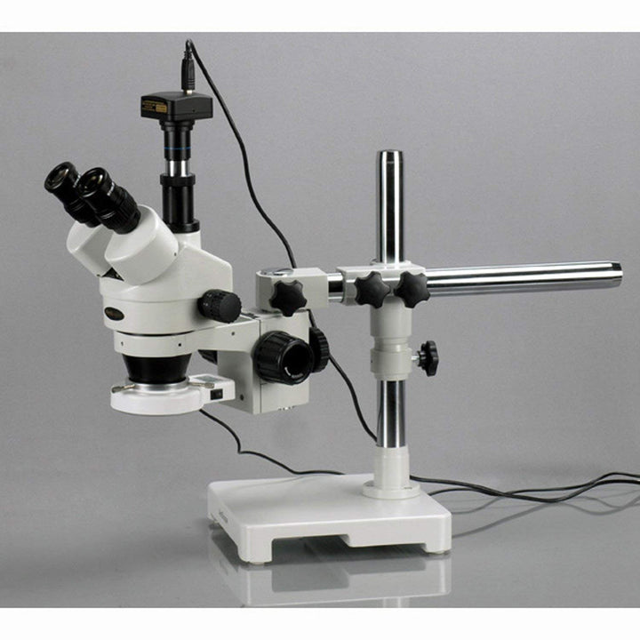AmScope SM-3TZ-80S-3M Trinokulares 80-LED-Boom-Ständer-Stereomikroskop mit 3MP-Kamera, 3.5X-90X, Wei