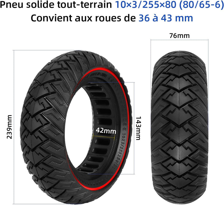 Ulip 10 x 3/255 x 80 (80/65-6) Reifen für Elektroroller, 10 Zoll, Ersatzreifen, vorne oder hinten, f