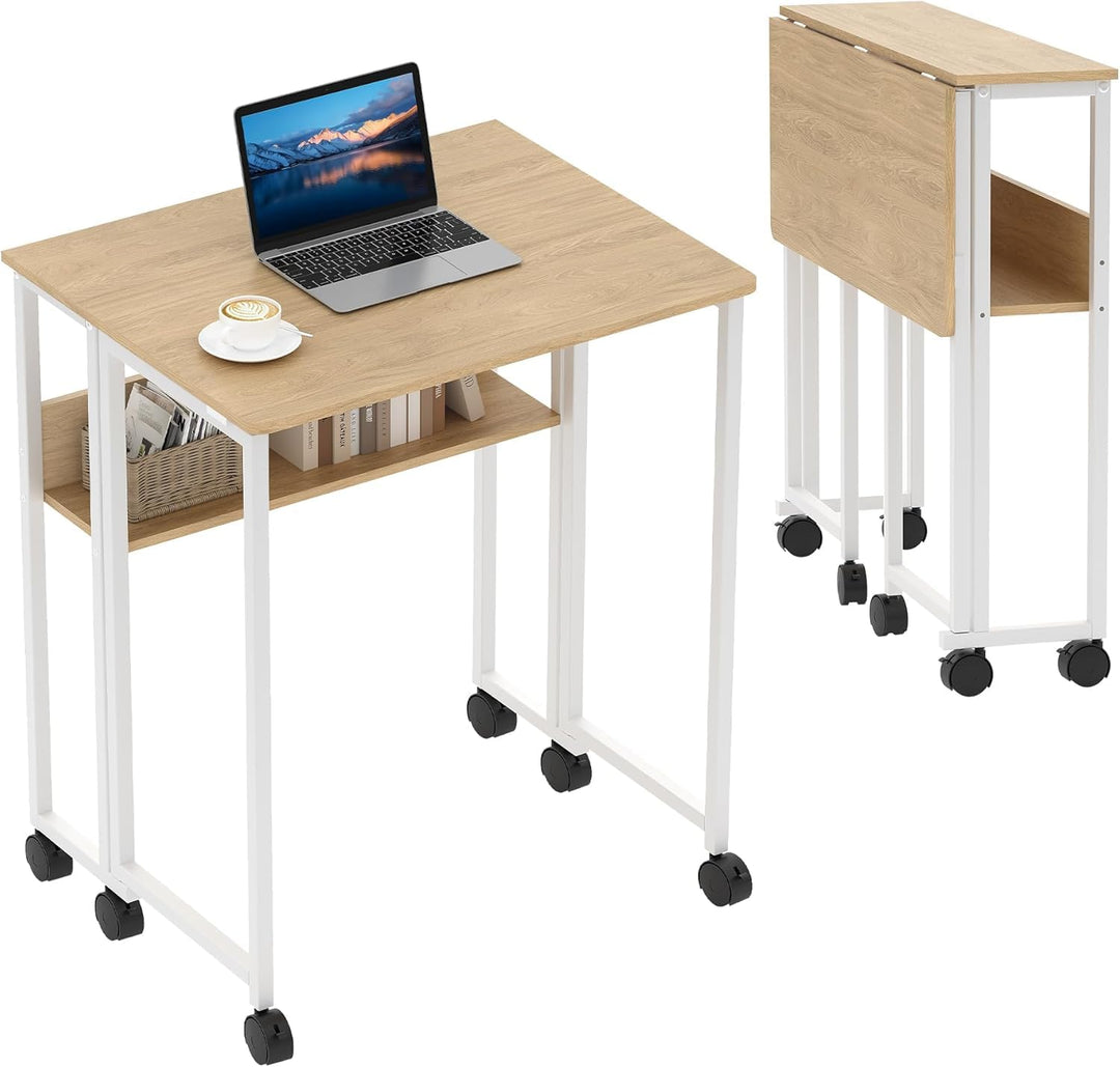 Kleiner Klappschreibtisch Schreibtisch, 63x50x75cm Klapptische mit 6 Rollen, Platzsparender Computer