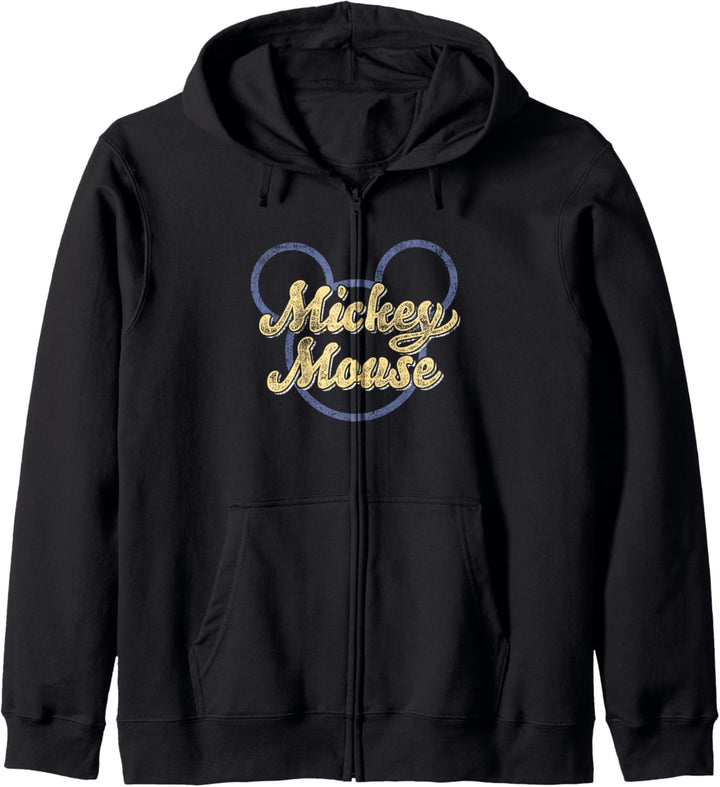 Disney Mickey Yellow Script Mouse Ears Outline Kapuzenjacke